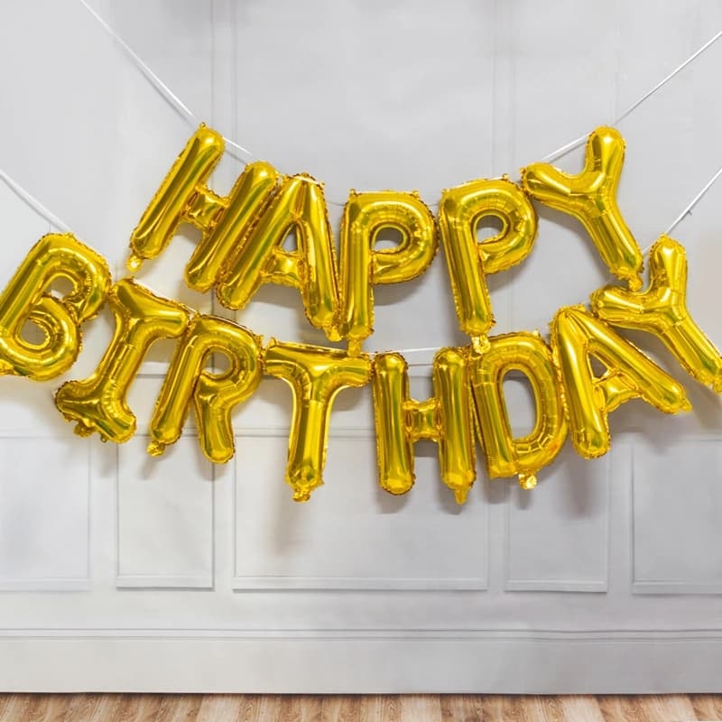 Happy Birthday Foil Balloons Golden-Silver 13Pcs 16 Inch Alphabet