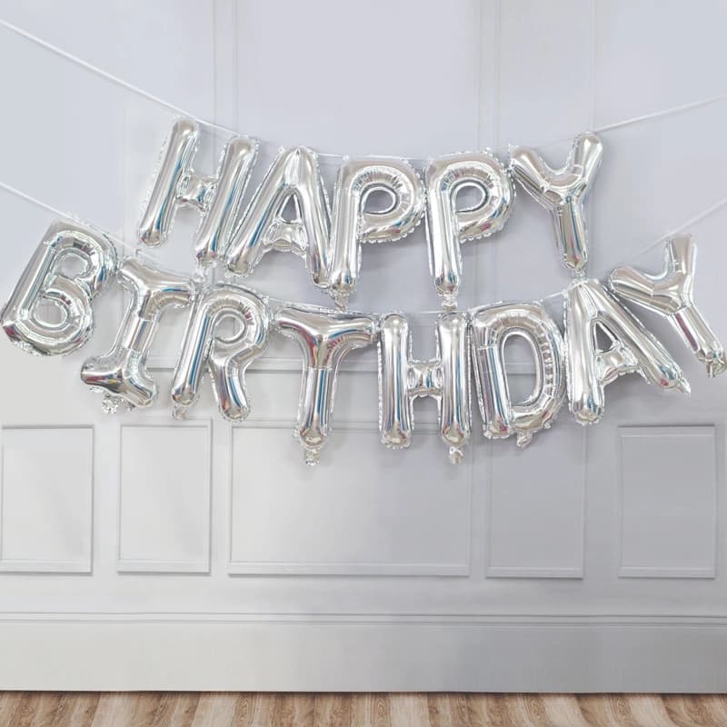 Happy Birthday Foil Balloons Golden-Silver 13Pcs 16 Inch Alphabet