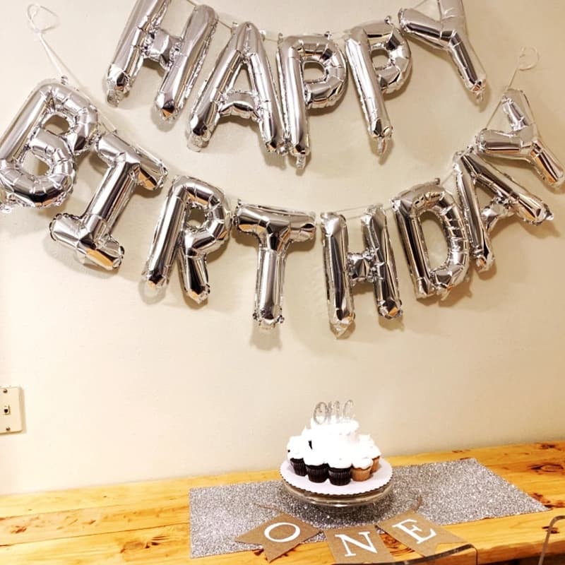 Happy Birthday Foil Balloons Golden-Silver 13Pcs 16 Inch Alphabet